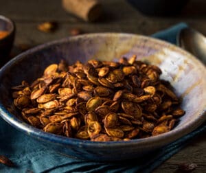 bowl of roasted pumpkin seeds